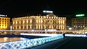 The 4 Seasons Hotel, taken from the pedestrian Bridge over the Rhône River
